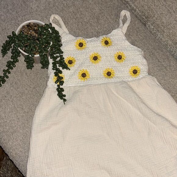 Btween Girls Sunflower Embroidered Cream Dress - Picture 1 of 10